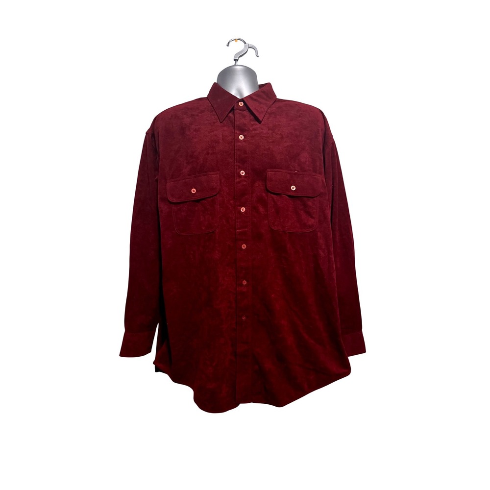 Knightsbridge Mens Burgundy Faux Suede Long Sleeve Button Down Shirt Size XL A10